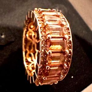 Suzy Levian Rose Sterling Silver Cubic Zirconia Brown Emerald Cut Band Size 6